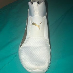 White And Gold Puma Foams